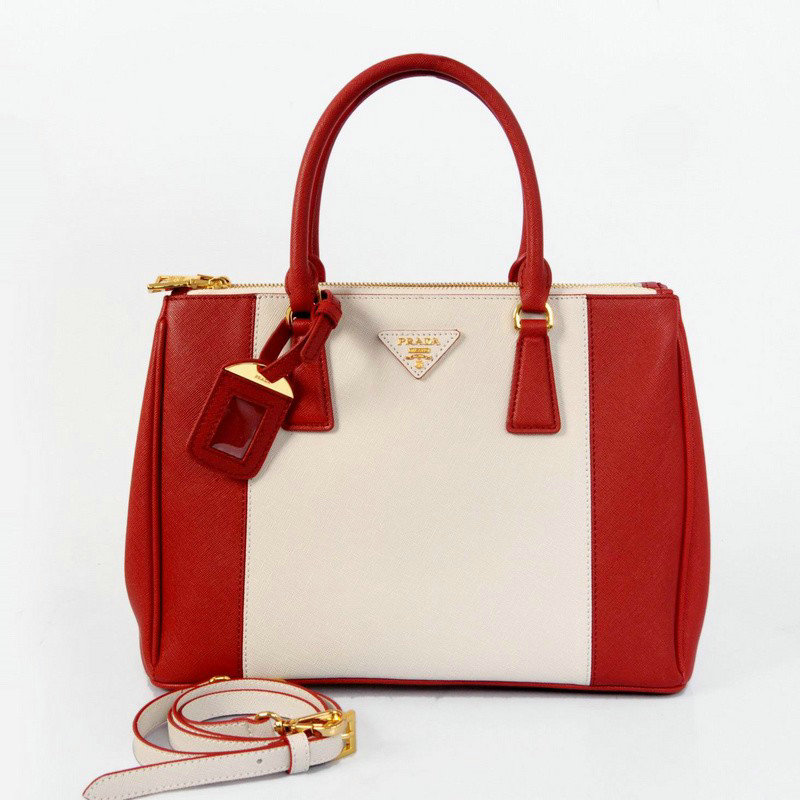 2014 Prada saffiano calfskin 33cm tote BN2274 white&red